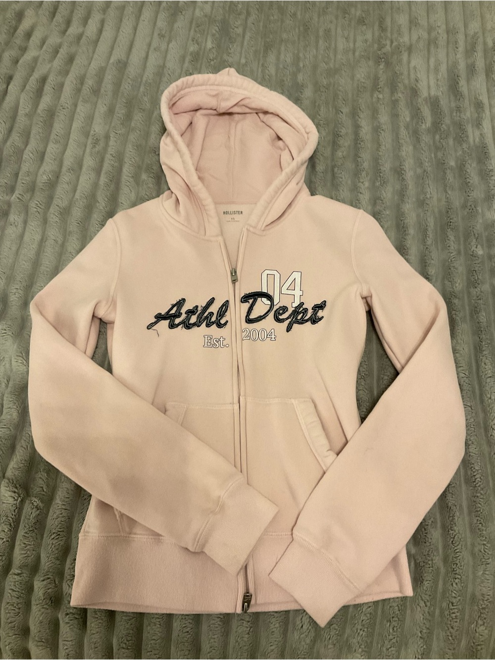 Hollister Light Pink Fleece Zip Hoodie with Embroidered Athletic Logo